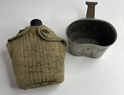 WW2 US Military Issued Canteen & Cup Vollrath 1945 W/ Canvas Cover • $44.78