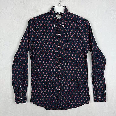 Sewn For J.Crew Mens Button Down Shirt Size Small Slim Navy Blue Floral Stretch • $9.95