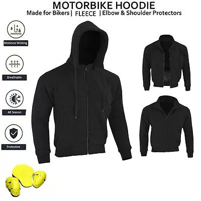 Motorcycle Armoured Hoodie Fleece Jacket Zip Up Removable Armour Motorbike Hoody • $37.29