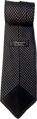 Charvet Place Vendome Silk Tie Geometric Square Pattern Black & Silver • $30