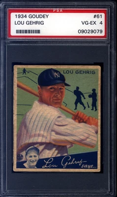 $8000 • Buy 1934 Goudey Lou Gehrig #61 (HOF) PSA 4 Baseball Card