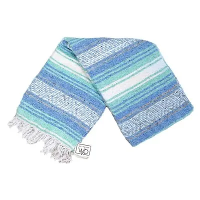 Blue And Mint Mexican Blanket Serape Throw | Yoga Blanket Boho Falsa Blanket • $14.89