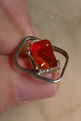 Unusual Mexican Fire Opal Ring 925 Sterling Silver Size 7 Bright Orange Color • $65