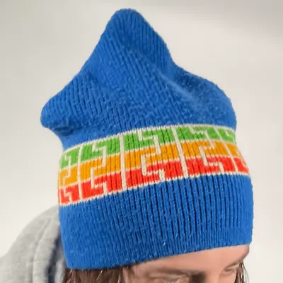 VTG 70s Wigwam Blue Geometric Winter Ski Cap • $34.99