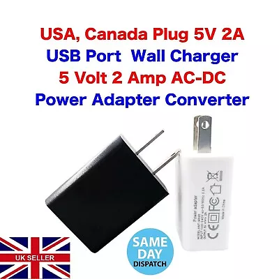 2 Pin USA Canada USB Plug Power Travel Adapter USB 5V 1A Wall USB Charger Plug • £4.99