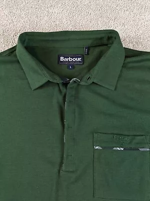 Barbour Long Sleeve Polo Shirt Mens Large Dark Green Cotton Front Pocket Casual  • $24.99