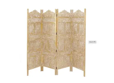 Gold Carved Wood Room Divider Privacy Screen 4-Panel Crown Top Distressed Finish • $310.42