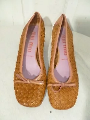 Miu Miu Woven Leather Bow Accents Pumps Ballet Heels  Size Eu 35 Us 5 • $79.99