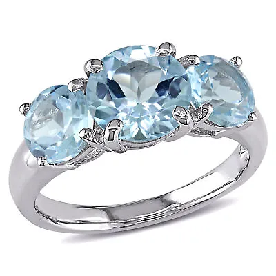 $55 • Buy Amour Sterling Silver Blue Topaz Three-Stone Ring