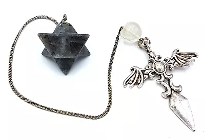 Natural Crystal Merkaba Dowsing Pendulum + Charm - Reiki Healing • £9.99