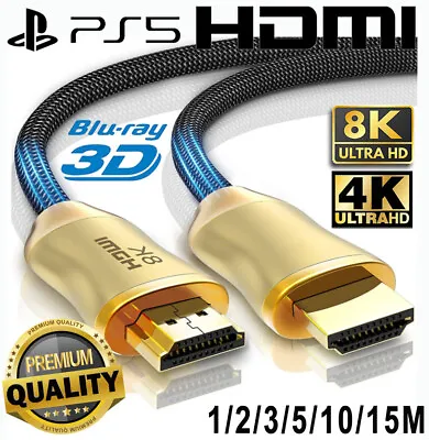 $4.99 • Buy Premium 8k 4k Hdmi Cable High Speed Gold Plated Braided Hd Xbox Ps4 Ps5 10m 15m