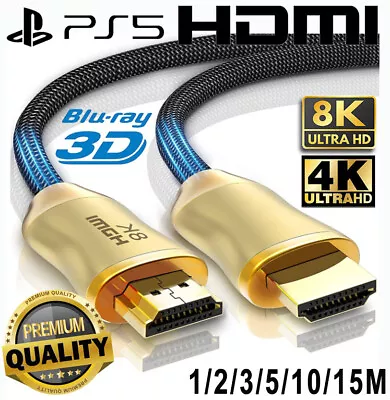 Premium 8k 4k Hdmi Cable High Speed Gold Plated Braided Hd Xbox Ps4 Ps5 10m 15m • $4.99