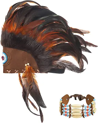 $45.21 • Buy Ballinger Native American Indian Headdress - Feather Headdress And Choker For