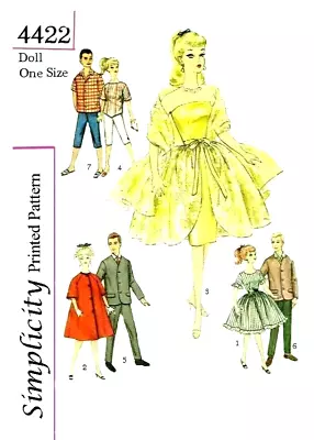 Vintage 1962 Barbie & Ken Clothes Pattern Reproduction Simplicity 4422  • $7.95