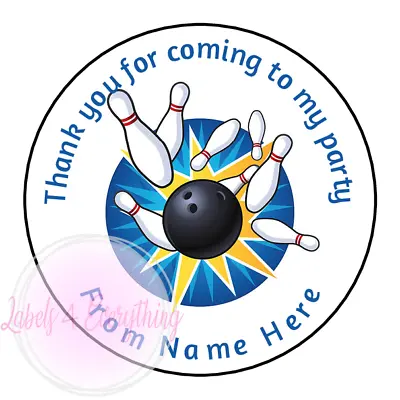 Personalised Bowling Sticker Bowls Blue Thank You Party Sweet Cone Birthday • £2.25