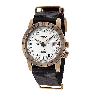 Glycine Men's GL0378 Airman Vintage Noon Antique Bronze Tone 40mm Fabric Strap • $549