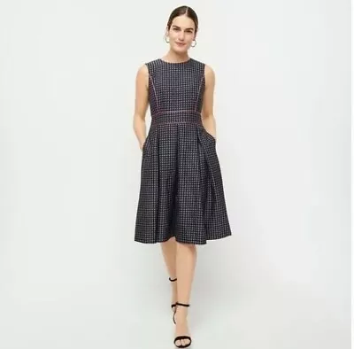 J. CREW Jacquard Dress Size 2 Navy NWT Pleated Full Skirt Cocktail Party Preppy • $60