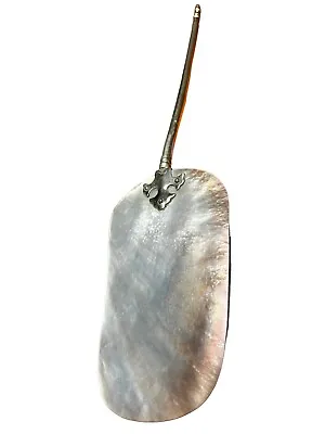 Abalone Mother Of Pearl Large Serving Spoon Paddle Utensil Silver Plate Antique • $59.99