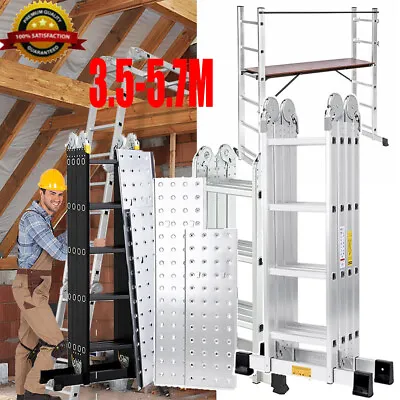 3.5-5.7M Multi Purpose Telescoping Ladder W/ 2 Platforms Folding Step Ladder UK • £155.97