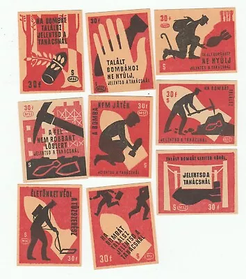 Warning - Bomb - Complete Set - Matchbox Labels Hungary (s178) • $4