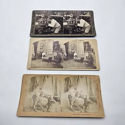 Lot Of 3 Antique Vintage Stereoview Cards Featuring Boyhood Boys Children Kids • $6