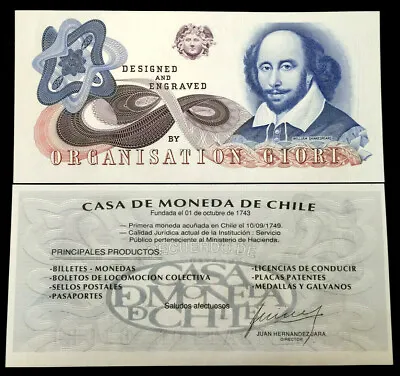 Chile PCASA(U) Case De Mondo /Giori Obverse:Shakespeare UNC World Paper Money • $7.25