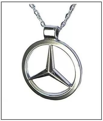 GeetarGizmos MERCEDES BENZ Necklace - Silver Chrome Steel Logo Pendant Jewelry • $9.99