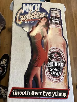 Vintage Michelob Beer Tin Metal Sign Golden Draft   W/Girl 1993 35”x18” • $85