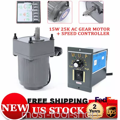 15W 25K AC Gear Motor Electric+Variable Speed Reduction Controller 1:25 US STOCK • $68.40