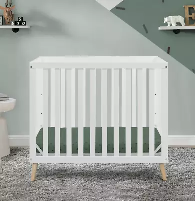 Cuna Para Bebe Infant Convertible Mini Modern Baby Crib With Mattress White NEW • $177.95