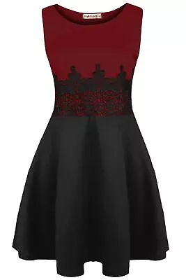 £7.72 • Buy Womens Skater Dress Ladies Block Stripe Panel Sleeveless Flared Franki Plus Size