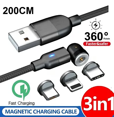 Charging Cable Magnetic Charger Cord For IPhone Samsung Type-C Micro USB 3 IN 1 • $10.99