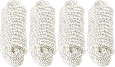 $25.99 • Buy 4 Pack 1/2 Inch 20FT Double White Braid Nylon Dock Line Mooring Rope Working