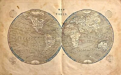 WORLD MAP 1844 (1849) Robinson Olney School Geography WORLD MAP 11x18  G-VG • $38.75