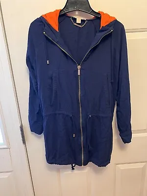 Michael Kors Hooded Utility Jacket Women’s Medium Blue Orange Pockets Full Zip • $27
