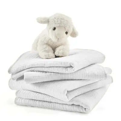 Pack Of 12 Large White Muslin Cloth Baby Burping 100% Cotton Squares Swaddle • £9.99