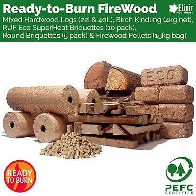 Kiln-Dried Ready To Burn Hardwood Firewood Logs Briquettes Kindling & Pellets • £19.99