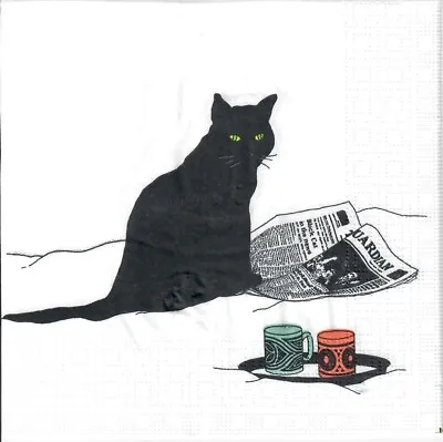 £1.29 • Buy 4 Single Paper Decoupage Napkins. Black Cat Journal, Newspaper, Mugs Design-747