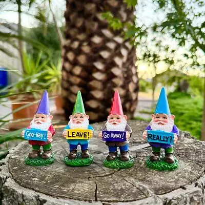 4x Garden Gnomes Gnome Statue With Words Figurine Fairy Garden Accessories 8cm • $18.59