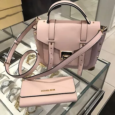 Michael Kors Manhattan Medium  Satchel Crosbody Bag Powder Blush + Wallet • £185.24