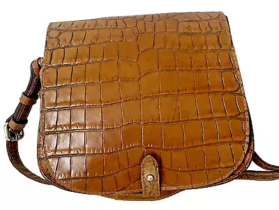 Dooney & Bourke Croc Embossed Saddle Bag Style Tan Leather Handbag Crossbody Bag • £25