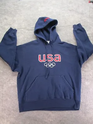 Roots Hoodie Mens Medium Blue Sweatshirt USA Olympic Logo Soft Made In Canada • $17.98