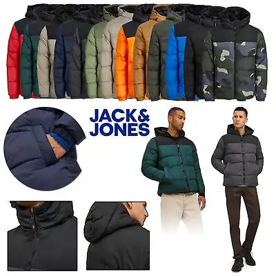 Jack & Jones Men’s Puffer Jacket Bodywarmer Lightweight Hooded Coat • £39.99