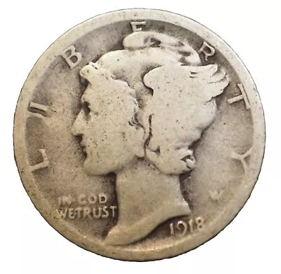 1918-D Mercury 90% Silver Dime Good+  BEST VALUE ON EBAY Free S&H W/Tracking • $5.99