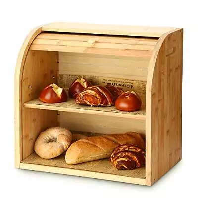 Bread Box 2 Layer Bamboo Bread Boxes For Kitchen Food Storage Large Capacity Bre • $52.01