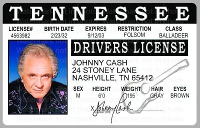 Johnny Cash Man In Black Nashville TN License Card Novelty ID • $6.50