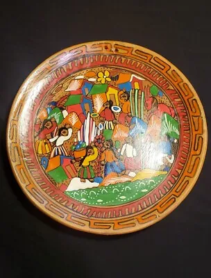 Hand Painted Mexican Folk Art Terracotta 12  Decorative Plate Wall Hanging • $16