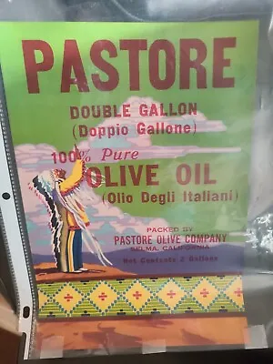 Original 1940s Large Can Label Vintage Pastore Olive Oil Native American Indian • $7.75