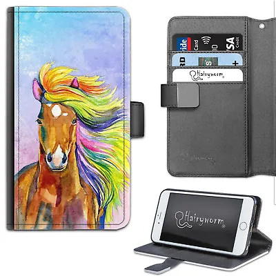 Watercolour Rainbow Horse Deluxe PU Leather Wallet Phone Case;Flip Case • £14.99