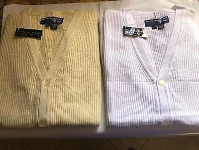 2  New Mens Pringle Faldo L Yellow And White Cardigan Sleeveless Vests • $26